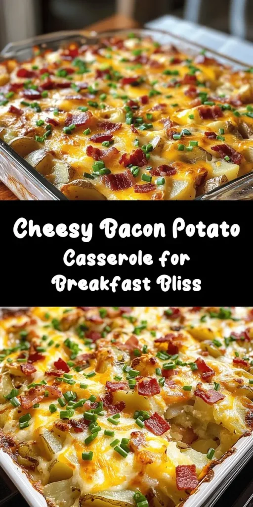 Start your day off right with this mouthwatering Cheesy Bacon Potato Breakfast Casserole! Packed with crispy bacon, creamy cheeses, and hearty potatoes, this dish is perfect for family brunches or meal prep. It's easy to make and can serve up to 8 people. Just mix everything together, bake, and enjoy a delicious breakfast that everyone will love. Ready in just an hour, it's sure to become a new favorite! Don't forget to garnish with fresh chives for that extra flavor!