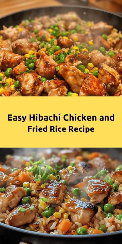 Experience the delicious taste of Hibachi Chicken with Fried Rice right at home! This quick and easy recipe combines marinated chicken cooked to perfection with vibrant fried rice loaded with veggies and scrambled eggs. Ready in just 30 minutes, it's a perfect weeknight dinner that’s sure to impress. Garnished with fresh green onions, this dish brings the flavors of your favorite hibachi grill straight to your kitchen. Try it today!
