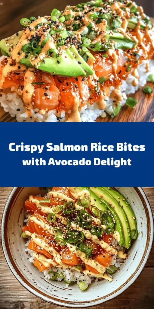 Discover the deliciousness of Salmon Crispy Rice, a perfect fusion of flavors! This recipe features perfectly cooked sushi rice shaped into golden, crispy cakes and topped with savory salmon, creamy avocado, and a drizzle of spicy mayo. It's a delightful bite-sized treat, enhanced with scallions and a sprinkle of sesame seeds. Perfect for appetizers or a special meal, enjoy this easy and flavorful dish today! Get ready to impress your foodie friends!