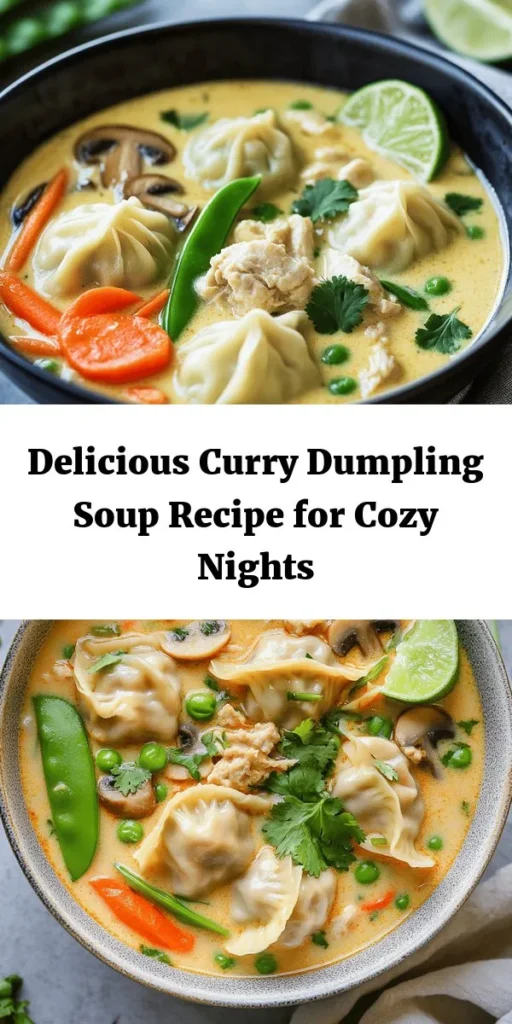 Warm up with this delightful Best Curry Dumpling Soup! Perfect for cozy nights, this recipe features homemade dumplings stuffed with savory ground chicken or tofu, seasoned with aromatic spices. The luscious soup combines rich coconut milk, fresh veggies, and vibrant red curry, creating a comforting bowl that’s both flavorful and satisfying. Easy to prepare, this dish is sure to impress your family and friends. Garnish with fresh cilantro and lime for a zingy finish!