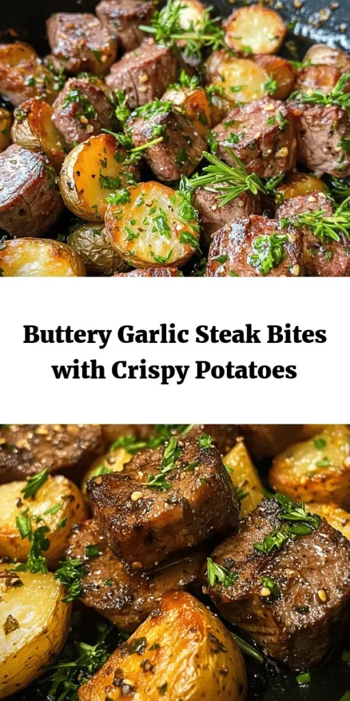 Indulge in delectable Buttery Garlic Herb Steak Bites paired with Crispy Potatoes for a meal that's sure to impress! This recipe features tender sirloin steak cubes seared to perfection and tossed with aromatic garlic, rosemary, and thyme. Serve over golden, roasted baby potatoes seasoned with garlic and oregano for the perfect flavor combination. Quick to prepare and full of heartwarming flavors, it's an ideal dish for any occasion. Enjoy a delicious homemade feast!