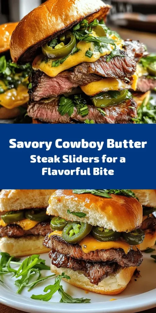 Satisfy your cravings with these Cowboy Butter Steak Sliders! Juicy flank steak or sirloin is grilled to perfection and topped with a flavorful homemade Cowboy Butter made from herbs, spices, and Worcestershire sauce. All that goodness is nestled between toasted brioche slider buns, melted cheddar, and your choice of pickles or spicy jalapeños for that extra kick. Perfect for parties or a fun family dinner, these sliders are sure to impress!