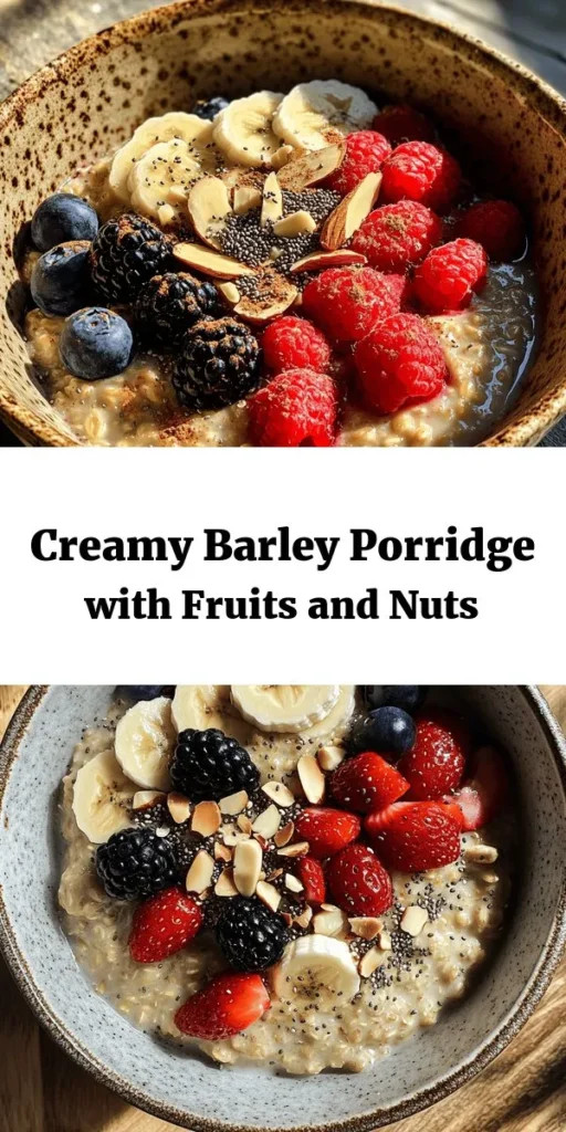 Start your day with a bowl of Creamy Barley Porridge Delight! This warm and comforting porridge is made with pearl barley, milk, and a touch of sweetness from honey or maple syrup. Enhanced with vanilla and cinnamon, it's perfect for breakfast or a snack. Top it off with your favorite fruits and nuts for added flavor and crunch. Easy to make in just under an hour, this nutritious dish is sure to become a family favorite. Enjoy the wholesome goodness!