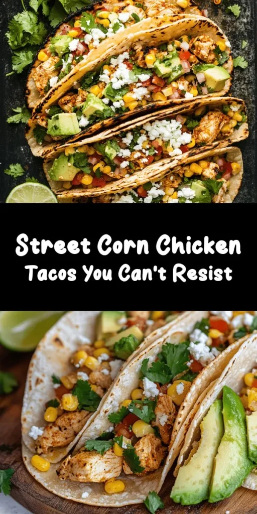 Elevate taco night with these Crazy Good Street Corn Chicken Tacos! Juicy, marinated chicken pairs perfectly with a creamy corn mixture that’s bursting with flavor. Topped with fresh avocado and served on warm tortillas, these tacos bring a taste of the street to your kitchen. Perfect for a quick dinner or a fun gathering, this easy recipe is sure to impress. Don’t forget the lime wedges for an extra zing! Enjoy every delicious bite!