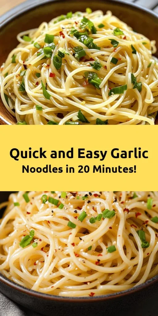Looking for a quick and delicious meal? Try these easy garlic noodles! This simple recipe combines spaghetti or egg noodles with a rich garlic butter sauce, soy sauce, and optional oyster sauce for an extra flavor kick. Ready in just 20 minutes, this dish is perfect for busy weeknights. Finish it off with green onions and a sprinkle of Parmesan for a mouthwatering treat. Don't forget your favorite herbs for that fresh touch!