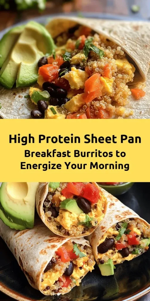 Start your day right with these Macro-Friendly High Protein Sheet Pan Breakfast Burritos! Packed with egg whites, black beans, colorful bell peppers, and quinoa, they are a deliciously nutritious option for meal prep. Simply bake the filling, assemble in whole wheat tortillas, and enjoy for breakfast all week long. Perfect for busy mornings, just grab and go! Top with salsa and avocado for added flavor. Easy to make and full of goodness!