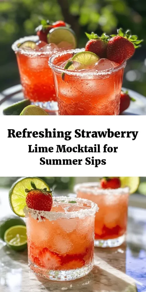 Elevate your drink game with this refreshing Strawberry Lime Mocktail Margarita! Perfect for any occasion, this delicious blend features fresh strawberries, zesty lime juice, and a touch of agave syrup for sweetness. Serve it over ice, topped with sparkling water for that perfect fizz. Optional sea salt on the rim adds a unique twist. Garnish with lime slices and whole strawberries for a gorgeous presentation. Cheers to a delightful sip!