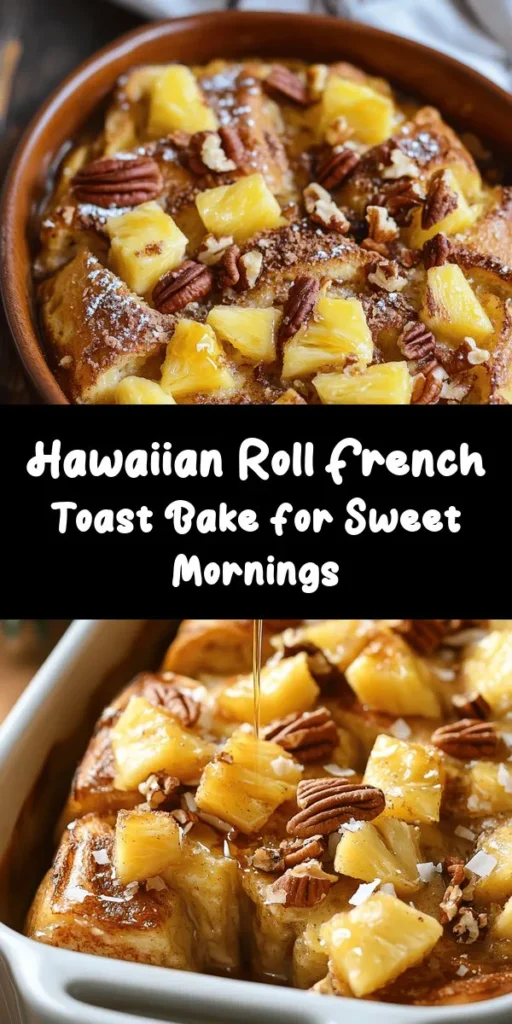 Indulge in the delightful flavors of this Sweet Hawaiian Roll French Toast Bake! Perfect for brunch, this easy recipe layers soft Hawaiian rolls with a rich custard made from eggs, milk, and cream, plus tropical pineapple and coconut. It's baked to golden perfection and served with warm maple syrup. With just a few simple steps and a prep time of only 20 minutes, you'll have a delicious, crowd-pleasing dish that everyone will love. Enjoy a slice of paradise!
