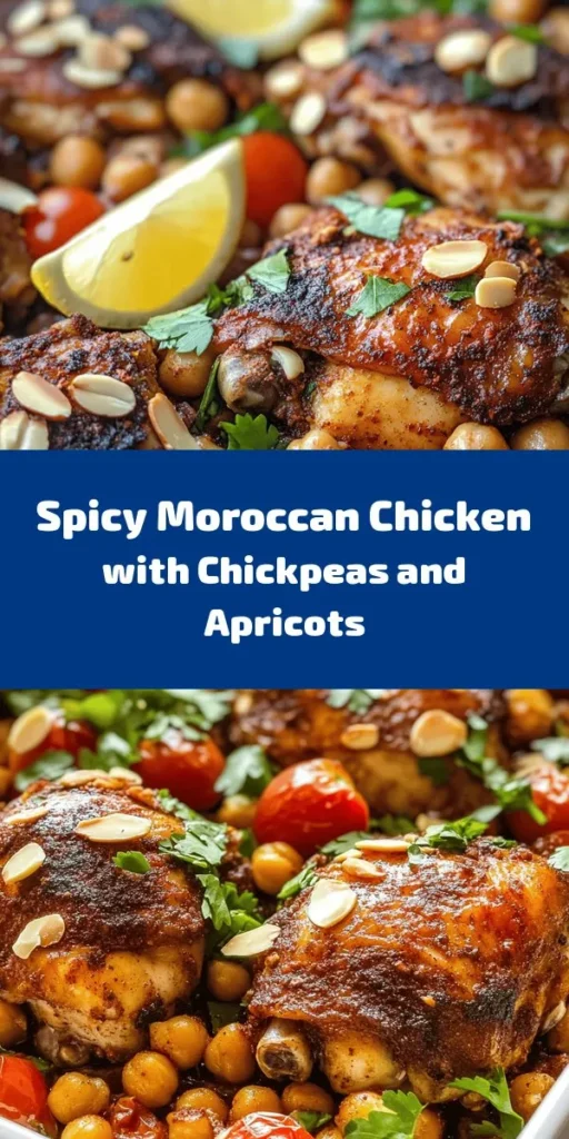Delight your taste buds with this Moroccan Spiced Chicken recipe! Featuring tender chicken thighs marinated in a blend of aromatic spices like cumin, coriander, and cinnamon, this dish is packed with flavor. Cooked with chickpeas, diced tomatoes, and sweet dried apricots, it's a perfect one-pot meal. Serve it with warm bread or couscous to soak up the delicious sauce. Garnish with slivered almonds and fresh herbs for a truly vibrant meal!