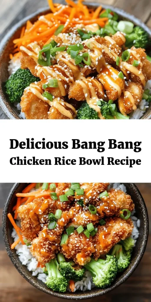 Experience the delightful flavors of a Bang Bang Chicken Bowl! This recipe features tender, breaded chicken pieces fried to golden perfection and served over a bed of fluffy jasmine rice. Topped with vibrant steamed broccoli, shredded carrots, and a creamy, spicy Bang Bang sauce, it’s as delicious as it is colorful. Perfect for a quick weeknight dinner, this bowl is sure to impress family and friends. Enjoy a taste of fusion cooking today!