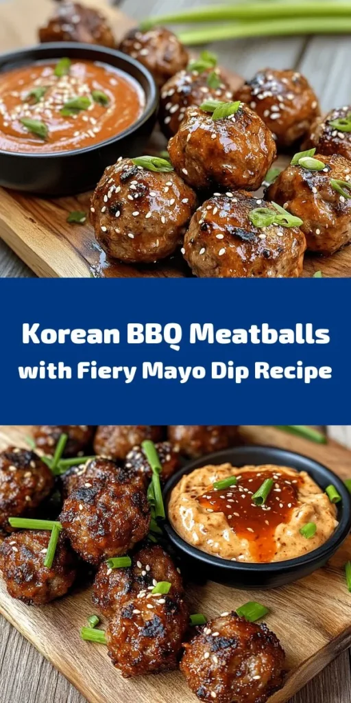 Get ready for a flavor explosion with these Korean BBQ Meatballs and Spicy Mayo Dip! Perfect for parties or a cozy dinner, these tender meatballs are packed with the deliciousness of soy sauce, ginger, and sesame oil. Bake them to golden perfection and pair with a creamy, spicy mayo dip that’s customizable to your heat preference. Easy to make and a guaranteed crowd-pleaser, this recipe is perfect for any occasion! Enjoy a taste of Korea at home!