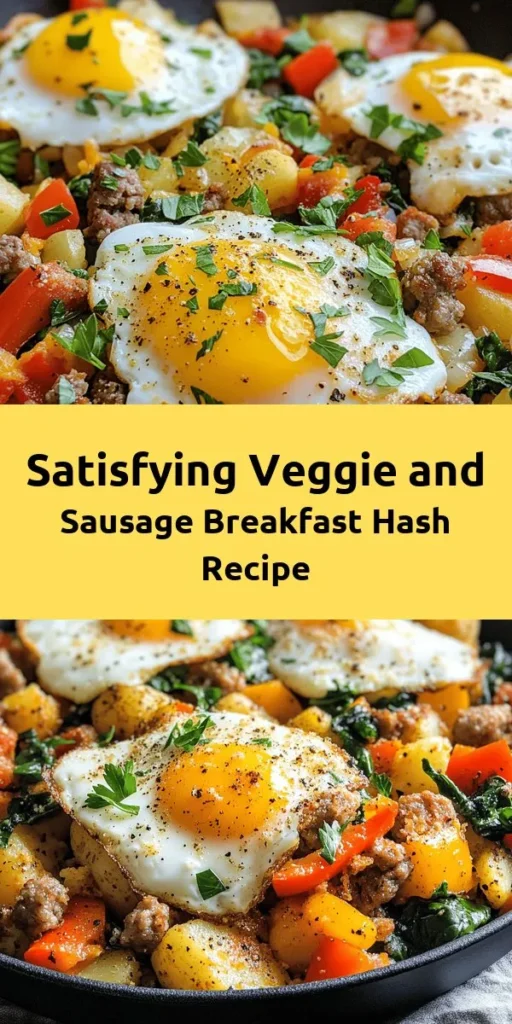 Start your day right with this Hearty Veggie & Sausage Loaded Breakfast Hash! This delicious recipe combines crispy potatoes, crumbled breakfast sausage, and vibrant veggies like bell pepper and spinach. Topped with perfectly fried eggs and optional cheddar cheese, this dish is both satisfying and nutritious. Quick to make in just 30 minutes, it's perfect for family breakfasts or meal prep for busy mornings. Enjoy a hearty meal that fuels your day!