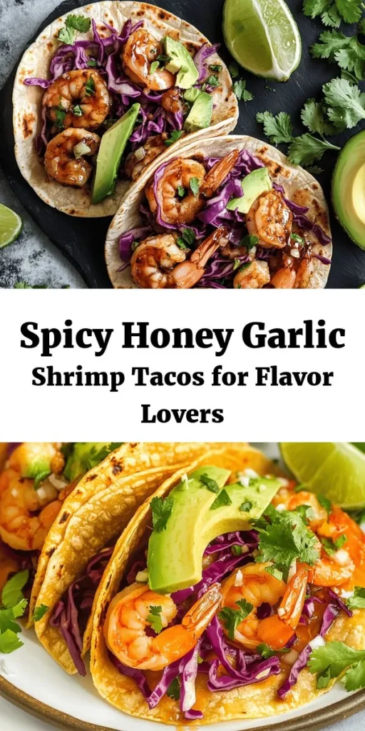 Get ready for a flavor explosion with these spicy honey garlic shrimp tacos! Perfect for a quick weeknight dinner, this recipe features juicy shrimp marinated in a sweet and spicy sauce, sautéed with garlic, and served on warm corn tortillas. Topped with crunchy cabbage and creamy avocado, these tacos are both delicious and satisfying. Serve with lime wedges for a zesty finish. Quick to prepare and bursting with flavor, these tacos are sure to become a family favorite!