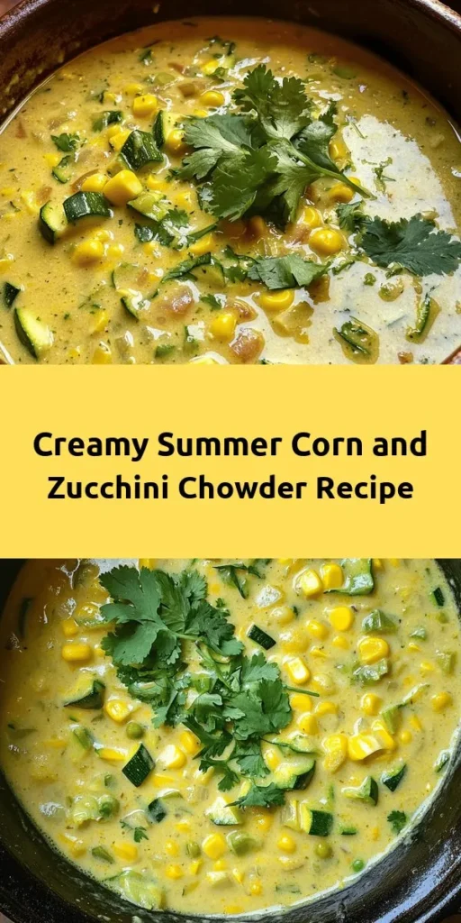 Enjoy the vibrant flavors of summer with this Sweet Summer Corn and Zucchini Chowder! Packed with fresh corn, zucchini, and bell peppers, this creamy soup is perfect for warm days. With a blend of coconut milk or heavy cream, fresh herbs, and a hint of smoked paprika, it’s both comforting and refreshing. Easy to make in just 40 minutes, it’s a great dish to share with family and friends. Garnish with cilantro for an added pop of flavor!