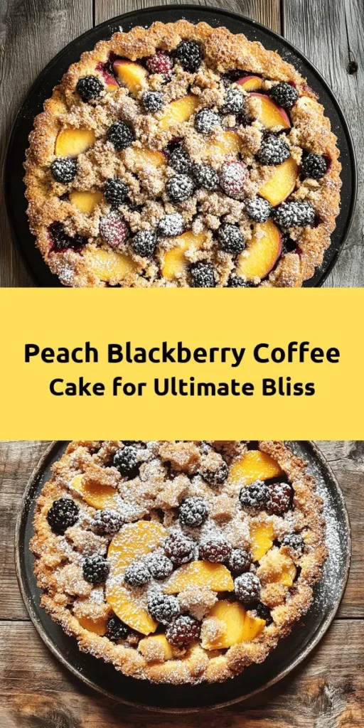 Indulge in a slice of Heaven with this Peach Blackberry Bliss Coffee Cake! This delightful dessert combines fresh peaches and juicy blackberries in a moist cake, topped with a crunchy streusel and a hint of cinnamon. Perfect for breakfast or a sweet afternoon treat, it's easy to make and even easier to enjoy. Dust it with powdered sugar before serving for that perfect finishing touch. Treat yourself and your loved ones to a sweet bliss today! 🍑🖤