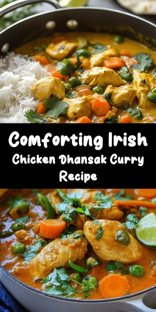Discover a comforting twist to your dinner with this Hearty Irish Chicken Dhansak Curry! Packed with tender chicken thighs, vibrant veggies, and nutritious red lentils, this dish is an explosion of flavor. Creamy coconut milk ties it all together, making it perfect served over rice or with naan. In just an hour, you can enjoy a deliciously satisfying meal that warms the heart. Don't forget the fresh coriander and a splash of lime for extra zest!
