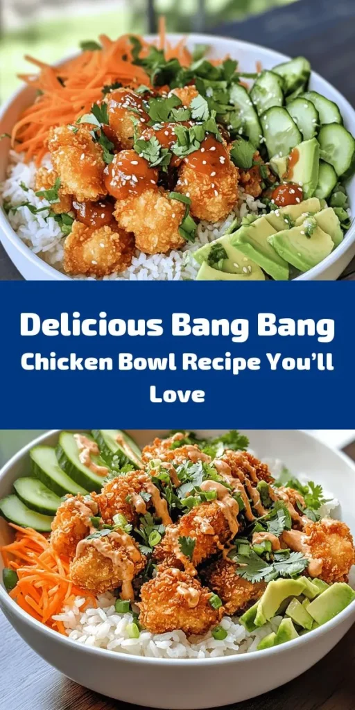 Delight your taste buds with this Bang Bang Chicken Bowl! Featuring crispy fried chicken, fluffy jasmine rice, and a colorful mix of shredded carrots, cucumbers, and avocado, it's a feast for both the eyes and the palate. Drizzle on the creamy, spicy Bang Bang sauce for an extra kick. Perfect for a quick weeknight dinner or meal prep, this recipe is simple, satisfying, and full of flavor. Try it today and enjoy a delicious bowl of goodness! 🍗🌶️