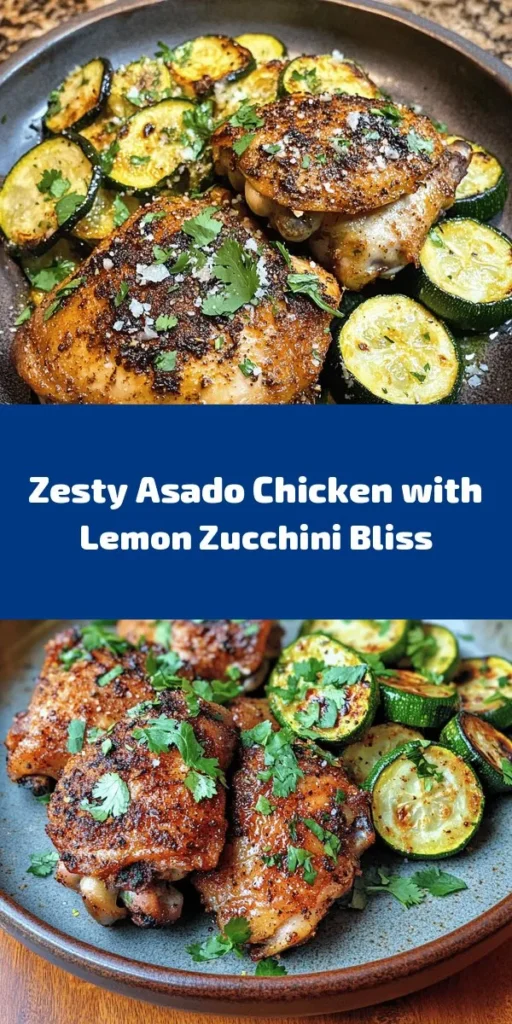 Spice up your dinner with this Zesty Asado Chicken paired with a refreshing Lemon Zucchini Delight! Marinated in a flavorful mix of garlic, citrus, and spices, the juicy chicken thighs are baked to crispy perfection. Serve alongside sautéed zucchini, brightened with lemon and topped with Parmesan for a deliciously satisfying meal. Perfect for family dinners or impressing guests, this recipe is easy and bursting with vibrant flavors!