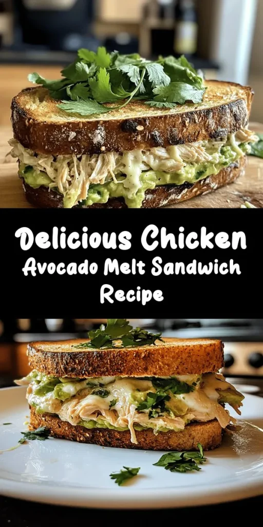 Dive into this delicious Chicken Avocado Melt Sandwich that perfectly combines creamy avocado, tender shredded chicken, and melty mozzarella! With just a few simple ingredients and a quick 20-minute prep, this savory delight is an ideal lunch or snack. The addition of Greek yogurt and lime juice adds a refreshing twist, while the crispy, grilled whole grain bread makes every bite irresistible. Perfectly satisfying and oh-so-easy to make!